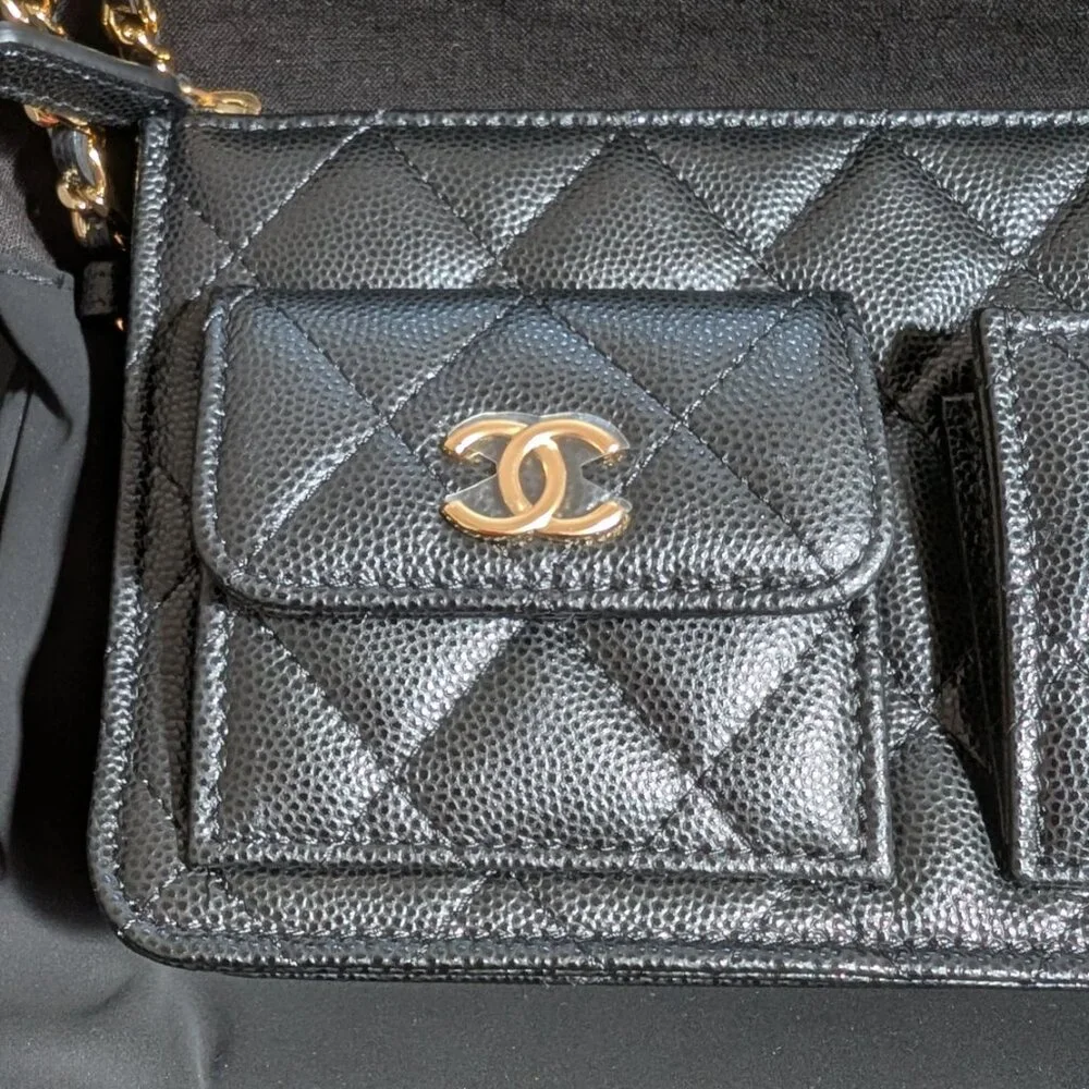 CHANEL Polly Pocket Quilted Caviar Pouch Wristlet Clutch